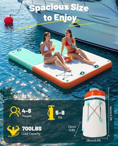HeySplash Inflatable Floating Dock, 8×6ft Floating Docks with Anti-Slip Surface Water Access, Inflatable Dock Floating Docks for Lakes Pools Boats Oceans, Up to 4-6 People in Kuwait