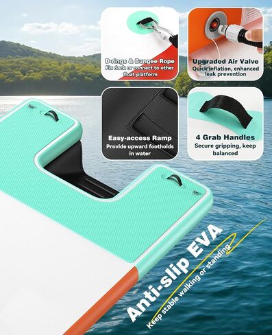 HeySplash Inflatable Floating Dock, 8×6ft Floating Docks with Anti-Slip Surface Water Access, Inflatable Dock Floating Docks for Lakes Pools Boats Oceans, Up to 4-6 People in Kuwait