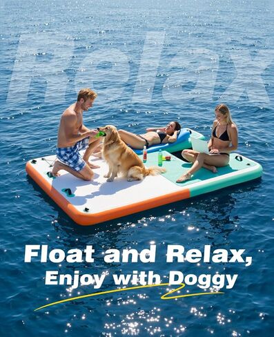HeySplash Inflatable Floating Dock, 8×6ft Floating Docks with Anti-Slip Surface Water Access, Inflatable Dock Floating Docks for Lakes Pools Boats Oceans, Up to 4-6 People in Kuwait