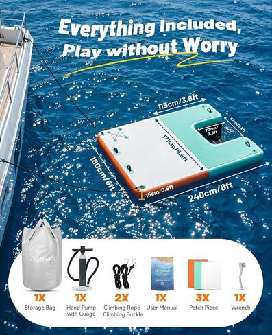 HeySplash Inflatable Floating Dock, 8×6ft Floating Docks with Anti-Slip Surface Water Access, Inflatable Dock Floating Docks for Lakes Pools Boats Oceans, Up to 4-6 People in Kuwait