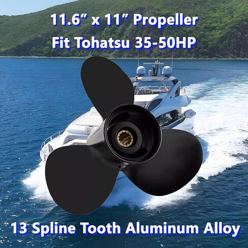 11.6 x 11 Aluminum Outboard Boat Propeller for Tohatsu Engines 35-50HP, 13 Spline Tooth, 3T5B64523-0, Compatible with Tohatsu 35HP 40HP 50HP, RH in Kuwait