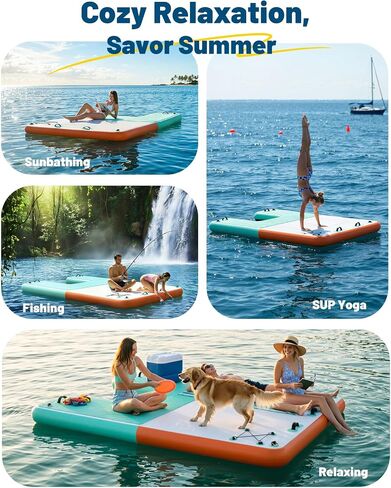 HeySplash Inflatable Floating Dock, 8×6ft Floating Docks with Anti-Slip Surface Water Access, Inflatable Dock Floating Docks for Lakes Pools Boats Oceans, Up to 4-6 People in Kuwait