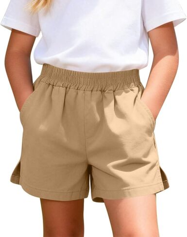 Boys Elastic Waist Shorts Kids Summer Shorts Side SLI High Waisted Bermuda Pull On Athletic Short Girls Casual Short in Kuwait