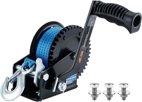 1600lbs Heavy Duty Boat Trailer Winch with 26FT Strap, 2-Way Ratchet & 4:1 Gear Trailer Winch, Portable Hand Crank Winch for Boat, Truck, Trailer, RV, ATV, Jet Ski in Kuwait