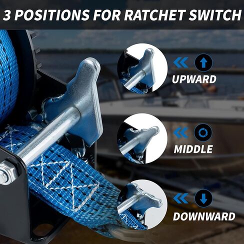 1600lbs Heavy Duty Boat Trailer Winch with 26FT Strap, 2-Way Ratchet & 4:1 Gear Trailer Winch, Portable Hand Crank Winch for Boat, Truck, Trailer, RV, ATV, Jet Ski in Kuwait
