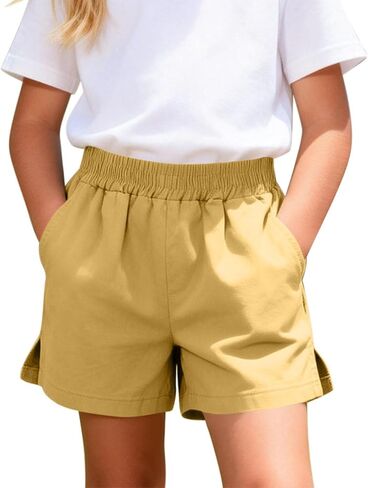 Boys Elastic Waist Shorts Kids Summer Shorts Side SLI High Waisted Bermuda Pull On Athletic Short Girls Casual Short in Kuwait