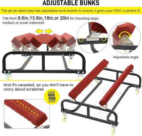 Doniks Watercraft PWC Dolly,Jet ski Dolly tolerable 1300 LBS Capacity Boat Storage Trailer Adjustable Width with Four Casters & Two Brakes,Heavy Duty Boat standsfor Dinghy, Sailboat in Kuwait