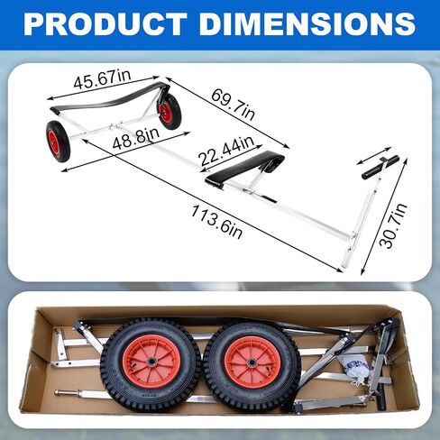 DaisyInner Boat Launching Dolly Trailer Dolly، سعة تحميل 395 رطل، محرك مقطورة من الفولاذ المقاوم للصدأ مع إطارات هوائية مقاس 16 بوصة دعامة دعم غير قابلة للانزلاق لتحريك قوارب الكاياك البخارية لصيد الأسماك وقارب قابل للنفخ in Kuwait