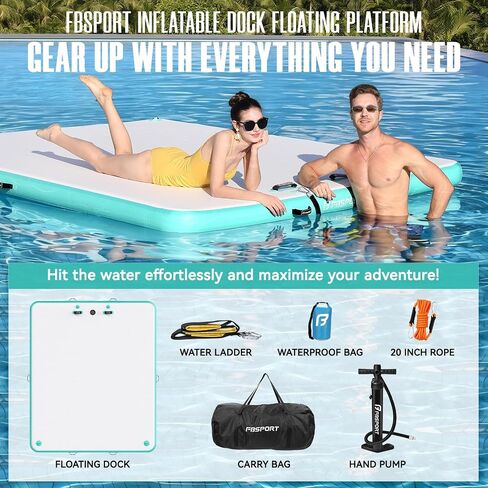 FBSPORT Inflatable Floating Dock Lake Floats for Adults, Floating Docks Platform Island Raft, Non-Slip Inflatable Water Dock Mat for Pool Beach Ocean 10ft 8ft 6ft in Saudi Arabia