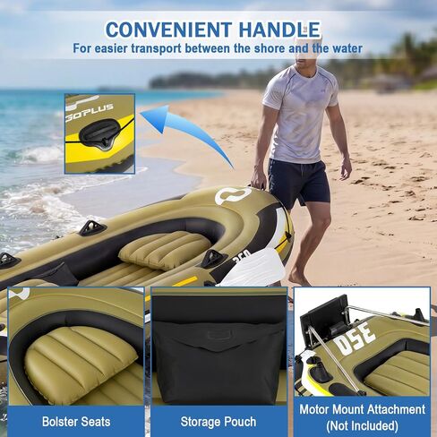 قارب Goplus القابل للنفخ، مجموعة طوف صيد شديدة التحمل 3/4 أشخاص مع مجاذيف ومقاعد داعمة وحقيبة وحاملات قضبان وحامل محرك متوافق مع برك نهر البحيرة (4 أشخاص) in Kuwait