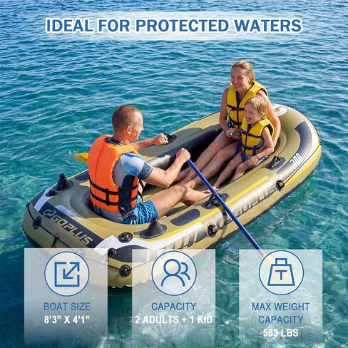 Goplus Inflatable Boat, 3/4 Person Heavy-Duty Fishing Raft Set with Oars, Bolster Seats, Pouch, Rod Holders & Motor Mount Compatible for Lake River Ponds (3-Person) in Kuwait