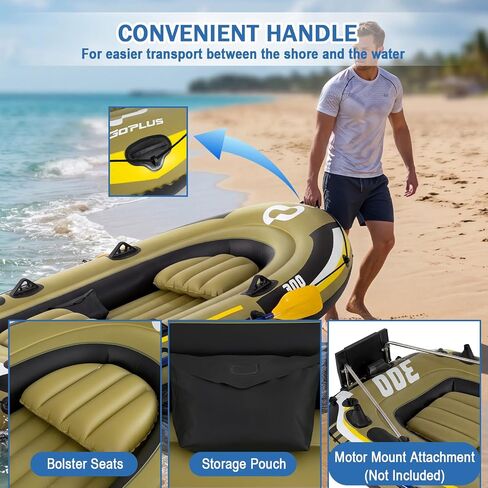 Goplus Inflatable Boat, 3/4 Person Heavy-Duty Fishing Raft Set with Oars, Bolster Seats, Pouch, Rod Holders & Motor Mount Compatible for Lake River Ponds (3-Person) in Kuwait