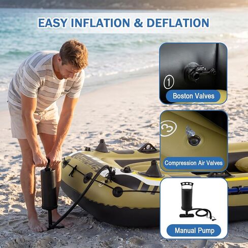 Goplus Inflatable Boat, 3/4 Person Heavy-Duty Fishing Raft Set with Oars, Bolster Seats, Pouch, Rod Holders & Motor Mount Compatible for Lake River Ponds (3-Person) in Kuwait