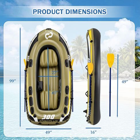 Goplus Inflatable Boat, 3/4 Person Heavy-Duty Fishing Raft Set with Oars, Bolster Seats, Pouch, Rod Holders & Motor Mount Compatible for Lake River Ponds (3-Person) in Kuwait