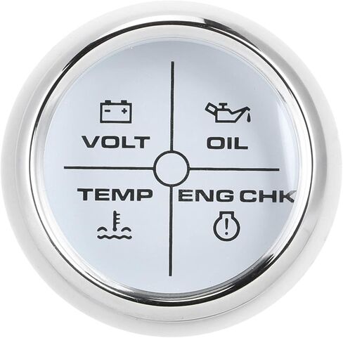 Boat Alarm Indicator with Anti-fog Function for Marine Boat Volt Water Temperature Oil Meter (Silver Dial with White Dial) in Kuwait