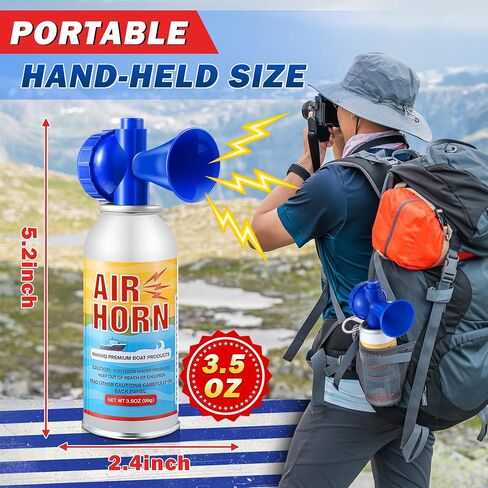 2 Pack 3.5oz Large Air Horn, 122DB Very Loud Air Horns Can, Marine Boat Horns for Safety, Meet Coast Guard, Fog Blow Horn Boat Accessories, Ideal for Boating, Camping, Hiking in Kuwait