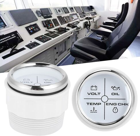 Boat Alarm Indicator with Anti-fog Function for Marine Boat Volt Water Temperature Oil Meter (Silver Dial with White Dial) in Kuwait