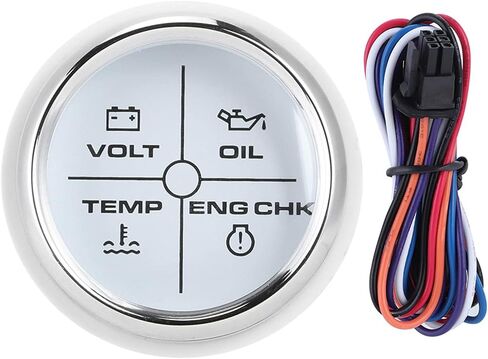 Boat Alarm Indicator with Anti-fog Function for Marine Boat Volt Water Temperature Oil Meter (Silver Dial with White Dial) in Kuwait