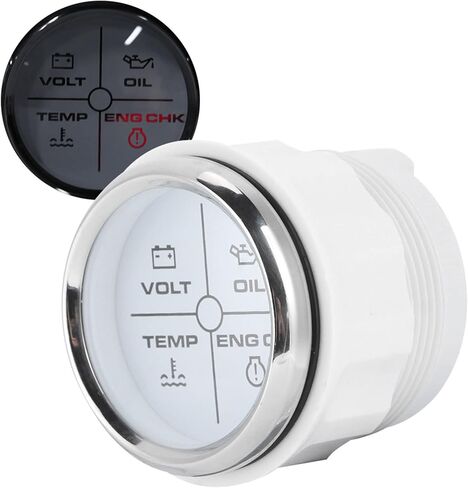 Boat Alarm Indicator with Anti-fog Function for Marine Boat Volt Water Temperature Oil Meter (Silver Dial with White Dial) in Kuwait