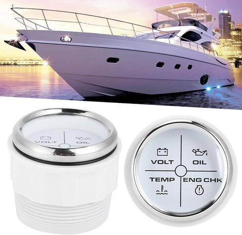 Boat Alarm Indicator with Anti-fog Function for Marine Boat Volt Water Temperature Oil Meter (Silver Dial with White Dial) in Kuwait
