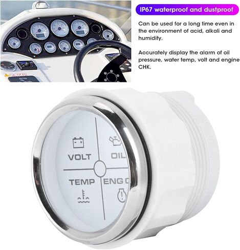 Boat Alarm Indicator with Anti-fog Function for Marine Boat Volt Water Temperature Oil Meter (Silver Dial with White Dial) in Kuwait