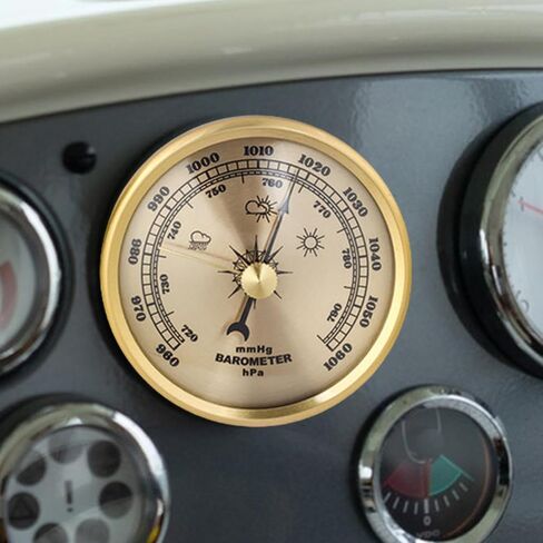 Barometer Aneroid Round Dial Pressure Gauge Precision Air Pressure Meter Wall Mount Embedded Suitable for Marine Boat Fishing Home Instrument Panel, Gold in Kuwait