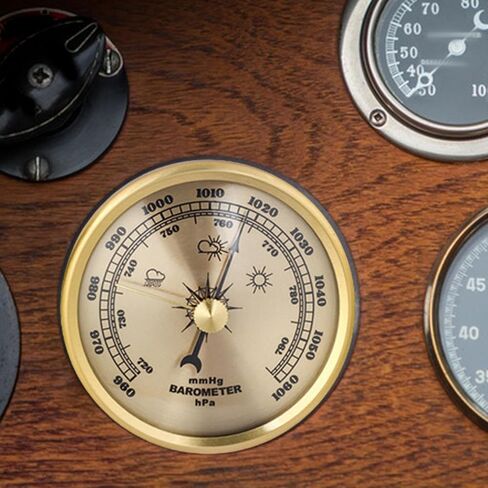 Barometer Aneroid Round Dial Pressure Gauge Precision Air Pressure Meter Wall Mount Embedded Suitable for Marine Boat Fishing Home Instrument Panel, Gold in Kuwait