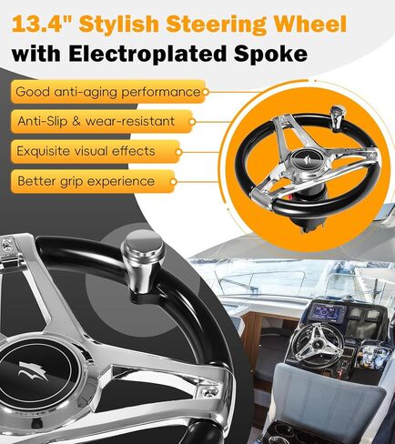𝐔𝐩𝐠𝐫𝐚𝐝𝐞 200HP Hydraulic Outboard Steering Kit Boat Marine System with Electroplated Steering Wheel, Helm Pump, Hydraulic Cylinder, 26ft PU Hoses, Fit for Most Single Outboard-Powered Boats in Kuwait