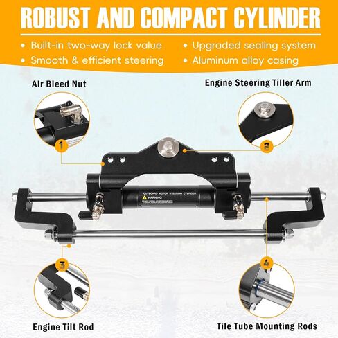𝐔𝐩𝐠𝐫𝐚𝐝𝐞 200HP Hydraulic Outboard Steering Kit Boat Marine System with Electroplated Steering Wheel, Helm Pump, Hydraulic Cylinder, 26ft PU Hoses, Fit for Most Single Outboard-Powered Boats in Kuwait