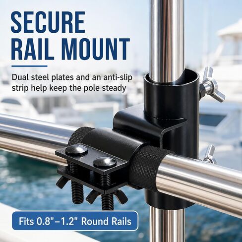 Boat Flag Pole Kit for Pontoon & Fishing Boats, 24" x 36" Embroidered American Flag, 48" Stainless Steel Flagpole with Rail Mount Clamp, Fits Round Rails 0.8"–1.2" in Kuwait