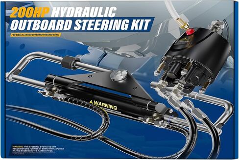 𝐔𝐩𝐠𝐫𝐚𝐝𝐞 200HP Hydraulic Outboard Steering Kit Boat Marine System with Electroplated Steering Wheel, Helm Pump, Hydraulic Cylinder, 26ft PU Hoses, Fit for Most Single Outboard-Powered Boats in Kuwait