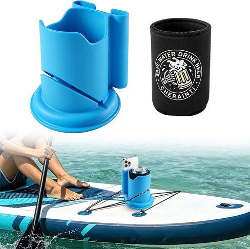 CHERAINTI Paddle Board Cup Holder, No-Spill Paddle Board Cup Drink Holder with Can Cooler Sleeve, Universal 2-in-1 Drink and Phone Holders, Paddleboard Accessories for SUPs Boat Surfboard Canoes in Kuwait