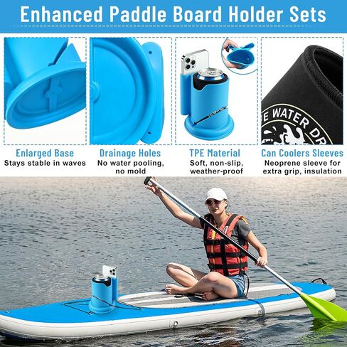 CHERAINTI Paddle Board Cup Holder, No-Spill Paddle Board Cup Drink Holder with Can Cooler Sleeve, Universal 2-in-1 Drink and Phone Holders, Paddleboard Accessories for SUPs Boat Surfboard Canoes in Kuwait