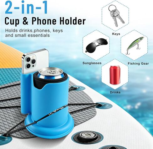 CHERAINTI Paddle Board Cup Holder, No-Spill Paddle Board Cup Drink Holder with Can Cooler Sleeve, Universal 2-in-1 Drink and Phone Holders, Paddleboard Accessories for SUPs Boat Surfboard Canoes in Kuwait