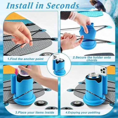 CHERAINTI Paddle Board Cup Holder, No-Spill Paddle Board Cup Drink Holder with Can Cooler Sleeve, Universal 2-in-1 Drink and Phone Holders, Paddleboard Accessories for SUPs Boat Surfboard Canoes in Kuwait
