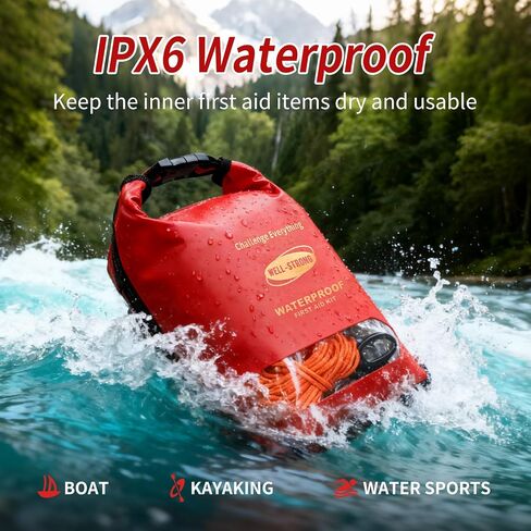 Waterproof First Aid Kit 280PCS for Boat Marine - IPX6 Roll Top Dry Bag Medical Kit for Kayaking Fishing Boating Emergency Supplies with Floatable Design Red in Kuwait