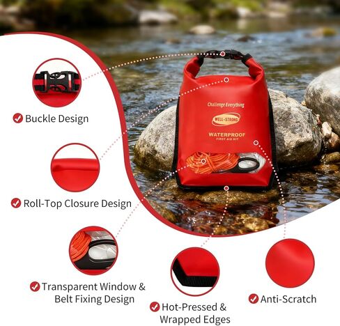 Waterproof First Aid Kit 280PCS for Boat Marine - IPX6 Roll Top Dry Bag Medical Kit for Kayaking Fishing Boating Emergency Supplies with Floatable Design Red in Kuwait