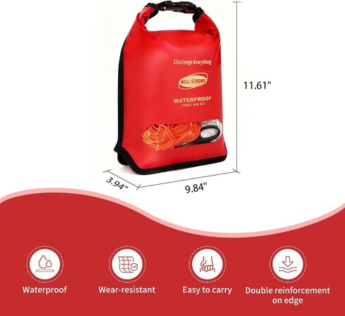 Waterproof First Aid Kit 280PCS for Boat Marine - IPX6 Roll Top Dry Bag Medical Kit for Kayaking Fishing Boating Emergency Supplies with Floatable Design Red in Kuwait
