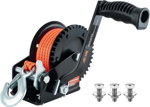 1600lbs Heavy Duty Boat Trailer Winch with 26FT Strap, 2-Way Ratchet & 4:1 Gear Trailer Winch, Portable Hand Crank Winch for Boat, Truck, Trailer, RV, ATV, Jet Ski in Kuwait