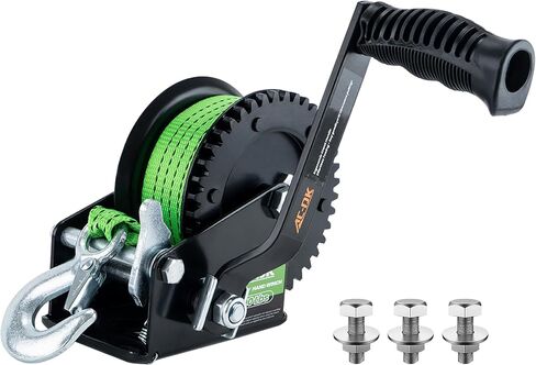 1600lbs Heavy Duty Boat Trailer Winch with 26FT Strap, 2-Way Ratchet & 4:1 Gear Trailer Winch, Portable Hand Crank Winch for Boat, Truck, Trailer, RV, ATV, Jet Ski in Kuwait