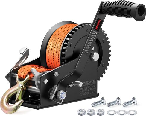 Kolvoii 3500 lbs Boat Trailer Winch with Strap, Heavy Duty Hand Winch, 2-Way Ratchet 4:1/8:1 Gear Ratio for Boat, Trailer, Marine and Jet Ski, 33FT Strap, Blue in Kuwait