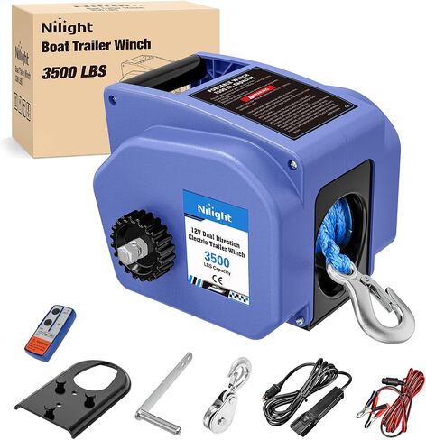 nilight قارب مقطورة ونش 3500 رطل المحمولة الكهربائية قارب الروافع 12 فولت العاصمة البحرية ونش مع حبل الاصطناعية التحكم عن بعد كرنك اليد السلطة في عجلة حرة ونش مقاوم للماء لسحب مقطورة قارب، رمادي in Kuwait