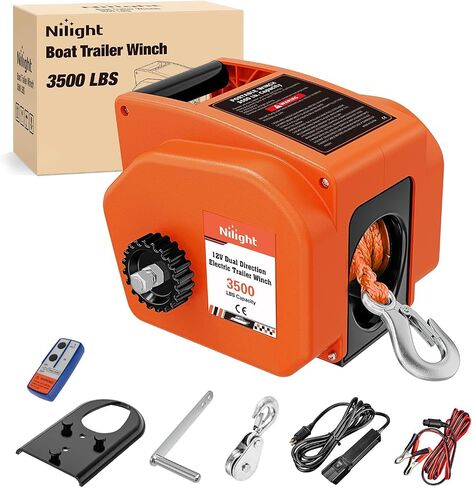 nilight قارب مقطورة ونش 3500 رطل المحمولة الكهربائية قارب الروافع 12 فولت العاصمة البحرية ونش مع حبل الاصطناعية التحكم عن بعد كرنك اليد السلطة في عجلة حرة ونش مقاوم للماء لسحب مقطورة قارب، رمادي in Kuwait