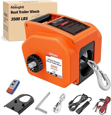 nilight قارب مقطورة ونش 3500 رطل المحمولة الكهربائية قارب الروافع 12 فولت العاصمة البحرية ونش مع حبل الاصطناعية التحكم عن بعد كرنك اليد السلطة في عجلة حرة ونش مقاوم للماء لسحب مقطورة قارب، رمادي in Kuwait