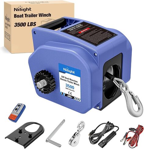 nilight قارب مقطورة ونش 3500 رطل المحمولة الكهربائية قارب الروافع 12 فولت العاصمة البحرية ونش مع حبل الاصطناعية التحكم عن بعد كرنك اليد السلطة في عجلة حرة ونش مقاوم للماء لسحب مقطورة قارب، رمادي in Kuwait