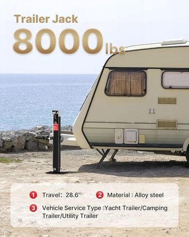 FZZD 8000 رطل ملحوم على أنبوب دوار جاك مقطورة، 20-24 فولت متوافق مع المثقاب اللاسلكي، رفع 28.6 بوصة، للمركبات الترفيهية واليخوت ومقطورة القارب in Kuwait