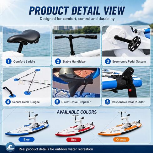 Pedal Boats for Lake, Inflatable Water Bike Pedal Boat Hybrid, Modular Design with Complete Accessory Kit, Water Bicycle for Family Outings/Lake Cruising Waterfront Relaxation (Orange) in Kuwait