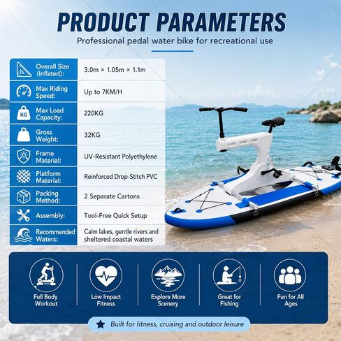 Pedal Boats for Lake, Inflatable Water Bike Pedal Boat Hybrid, Modular Design with Complete Accessory Kit, Water Bicycle for Family Outings/Lake Cruising Waterfront Relaxation (Orange) in Kuwait