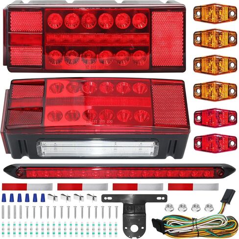 مجموعة مصابيح مقطورة القارب، مصابيح خلفية LED للمقطورة IP68 الغاطسة مع شريط ضوء الفرامل الثالث، أضواء علامة جانبية للتوقف، حزام أسلاك بطول 25 قدمًا، DOT FMVSS108 لأكثر من 80 بوصة شاحنة RV Camper in Kuwait