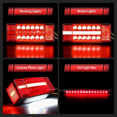 مجموعة مصابيح مقطورة القارب، مصابيح خلفية LED للمقطورة IP68 الغاطسة مع شريط ضوء الفرامل الثالث، أضواء علامة جانبية للتوقف، حزام أسلاك بطول 25 قدمًا، DOT FMVSS108 لأكثر من 80 بوصة شاحنة RV Camper in Kuwait